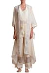 Buy_Sue Mue_Off White Handloom Cotton V Neck Jacket Kurta Pant Set _Online_at_Aza_Fashions