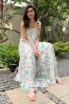 Shop_PS Pret by Payal Singhal_White Art Georgette Printed Morocco Motifs Square Neck Tiered Gown  _Online_at_Aza_Fashions