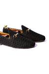 Artimen_Black Leather And Stone Washed Fabric Dabak Horse-bit Buckle Loafers _Online_at_Aza_Fashions