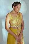 Suruchi Parakh_Yellow Georgette And Crepe Hand Embroidered Draped Crop Top & Flared Pant Set _Online_at_Aza_Fashions