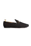 Buy_Artimen_Black Leather And Stone Washed Fabric Dabak Horse-bit Buckle Loafers _Online_at_Aza_Fashions