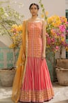 Buy_Surbhi Gupta_Pink Georgette Square Neck Printed Kurta Lehenga Set _at_Aza_Fashions