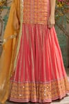 Surbhi Gupta_Pink Georgette Square Neck Printed Kurta Lehenga Set _at_Aza_Fashions