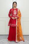 Buy_Sheetal Batra_Red Georgette, Organza, Chanderi Round Peplum Kurta Set _at_Aza_Fashions