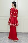 Shop_Sheetal Batra_Red Georgette, Organza, Chanderi Round Peplum Kurta Set _at_Aza_Fashions