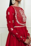 Buy_Sheetal Batra_Red Georgette, Organza, Chanderi Round Peplum Kurta Set _Online_at_Aza_Fashions