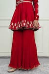 Shop_Sheetal Batra_Red Georgette, Organza, Chanderi Round Peplum Kurta Set _Online_at_Aza_Fashions