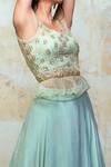 Shop_Izzumi Mehta_Green Blouse Organza, Lehenga Crepe And Net V Mirror Embellished & Skirt Set _at_Aza_Fashions
