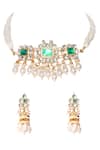 Shop_Namasya_Gold Plated Pearls, Stones, Beads Floral Pendant Choker Set _at_Aza_Fashions