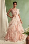 Buy_Priyanka Jain_Pink Organza U Neck Embroidered Bridal Lehenga Set _at_Aza_Fashions