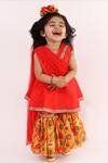 Buy_Lil Angels_Red Net, Silk, Cotton Sequins, Lace Draped Kurta And Sharara _at_Aza_Fashions