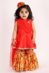 Buy_Lil Angels_Red Net, Silk, Cotton Sequins, Lace Draped Kurta And Sharara _Online_at_Aza_Fashions