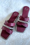 Buy_Modanta Footwear_Maroon Gunmetal Embellished Flats _at_Aza_Fashions