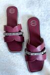 Shop_Modanta Footwear_Maroon Gunmetal Embellished Flats _at_Aza_Fashions