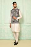 Buy_Arihant Rai Sinha_Grey Silk Embroidered Bundi Kurta Set_at_Aza_Fashions
