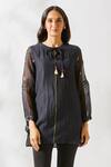 Buy_Devyani Mehrotra_Black Chanderi Round Tunic _at_Aza_Fashions