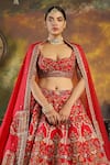 Pallavi Poddar_Red Raw Silk Embroidery Resham V Neck Jahanara Bridal Lehenga Set _Online_at_Aza_Fashions