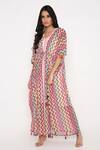 Bha Sha Multi Color Georgette, Cotton Tassels V-neck Earth Chevron Print Kaftan Online at Aza Fashions Bha Sha_Multi Color Georgette, Cotton Tassels V-neck Earth Chevron Print Kaftan _Online_at_Aza_Fashions