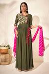 Buy_Suruchi Parakh_Green Embroidered Angrakha With Leheriya Dupatta_at_Aza_Fashions