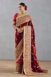 Torani_Red Silk Velvet And Butterfly Net Embroidery Sindoori Amruta Saree  _Online_at_Aza_Fashions