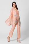 Buy_Oja_Peach Linen Silk Jumpsuit With Jacket_at_Aza_Fashions