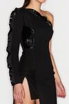 Sameer Madan_Black Jersey Bodycon One Shoulder Ruffle Dress_Online_at_Aza_Fashions