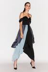Buy_Sameer Madan_Black Satin Colorblock Off Shoulder Dress _at_Aza_Fashions
