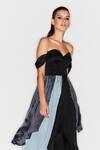 Shop_Sameer Madan_Black Satin Colorblock Off Shoulder Dress _at_Aza_Fashions
