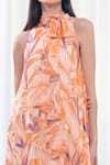 Mandira Wirk Resort_Orange Georgette, Lurex Halter Neck Multi Color Tiered Willow Print Dress _Online_at_Aza_Fashions