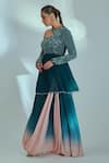 Shop_Suruchi Parakh_Green Georgette Crepe Hand Embroidered Floral And Peplum Top & Draped Ombre Skirt _at_Aza_Fashions