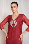 Shop Amrta By Guneet Kondal Pink Cotton, Silk, Viscose Beads, Zari V-neck Sequin Embroidered Dress Online at Aza Fashions Shop_Amrta By Guneet Kondal_Pink Cotton, Silk, Viscose Beads, Zari V-neck Sequin Embroidered Dress _Online_at_Aza_Fashions