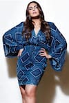 Buy_Nikita Mhaisalkar_Blue Sheeted Georgette V Neck Printed And Sequin Kaftan Dress_at_Aza_Fashions