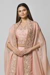 Buy_Vara by Vibha n Priti_Pink Chiffon Embroidered Lehenga Set With Organza Cape_Online_at_Aza_Fashions