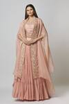 Buy_Vara by Vibha n Priti_Pink Chiffon Embroidered Lehenga Set With Organza Cape_at_Aza_Fashions