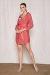 Amrta By Guneet Kondal_Pink Viscose, Modal Sequins, Cut Work Collared Wing Pattern Shirt Dress _Online_at_Aza_Fashions