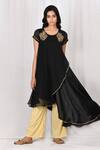 Buy_Naintara Bajaj_Black Kurta Georgette Pant Faux Draped Asymmetric Tunic And Set _at_Aza_Fashions