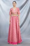 Neha Khullar_Pink V Neck Brocade Bridal Lehenga Set _Online_at_Aza_Fashions