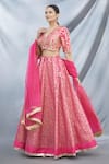 Buy_Neha Khullar_Pink V Neck Brocade Bridal Lehenga Set _at_Aza_Fashions