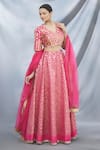 Buy_Neha Khullar_Pink V Neck Brocade Bridal Lehenga Set _Online_at_Aza_Fashions