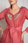 Buy_Amrta By Guneet Kondal_Pink Viscose, Modal Sequins, Cut Work Collared Wing Pattern Shirt Dress _Online_at_Aza_Fashions