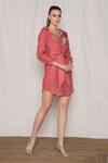 Shop_Amrta By Guneet Kondal_Pink Viscose, Modal Sequins, Cut Work Collared Wing Pattern Shirt Dress _Online_at_Aza_Fashions