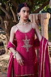 Buy_Kritika Dawar_Magenta Silk, Chanderi Beads Scoop Neck Floral Print Kurta Gharara Set _Online_at_Aza_Fashions