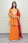 Buy_Sheetal Batra_Orange Georgette, Organza, Chanderi Round Peplum Kurta Set_at_Aza_Fashions