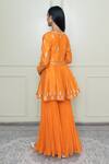 Shop_Sheetal Batra_Orange Georgette, Organza, Chanderi Round Peplum Kurta Set_at_Aza_Fashions