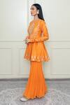 Sheetal Batra_Orange Georgette, Organza, Chanderi Round Peplum Kurta Set_Online_at_Aza_Fashions