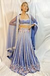 Buy_Maiti Shahani_Blue Raw Silk Embroidered Glass Bead Work Square Bridal Lehenga Set  _Online_at_Aza_Fashions