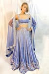 Shop_Maiti Shahani_Blue Raw Silk Embroidered Glass Bead Work Square Bridal Lehenga Set  _Online_at_Aza_Fashions