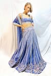 Maiti Shahani_Blue Raw Silk Embroidered Glass Bead Work Square Bridal Lehenga Set  _at_Aza_Fashions