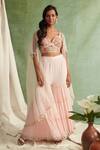 Buy Priyanka Jain Pink Blouse Chanderi Sharara Georgette, Cape Organza V Neck And Set at Aza Fashions Buy_Priyanka Jain_Pink Blouse Chanderi Sharara Georgette, Cape Organza V Neck And Set _at_Aza_Fashions