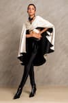 Chillosophy_Beige Satin Overlap Asymmetric Batwing Cape  _Online_at_Aza_Fashions